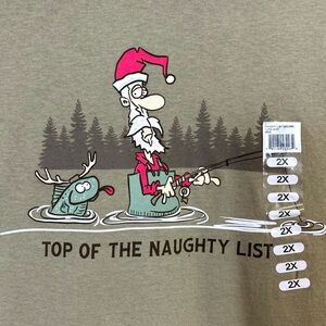 NWT Mens Top of the Naughty List Christmas Fishing T-Shirt / 2XL